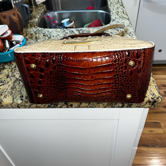 Brahmin Beige and Brown Croc-Embossed Satchel - Picture 4 of 6